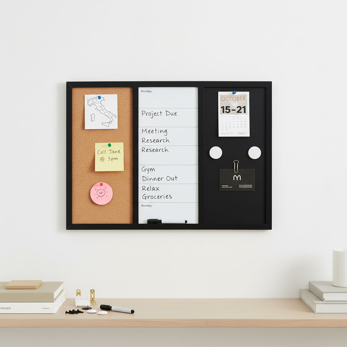 3-in-1 Combo Board with Whiteboard, Cork, Planner