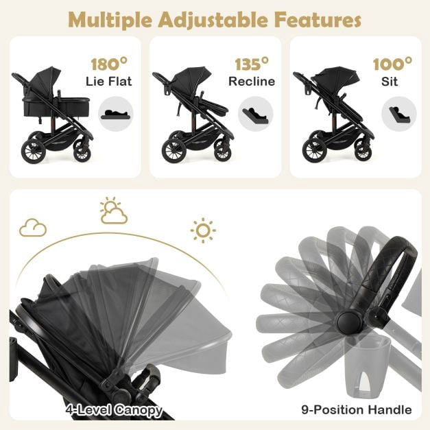 3-in-1 Convertible Baby Stroller with Detachable Bassinet