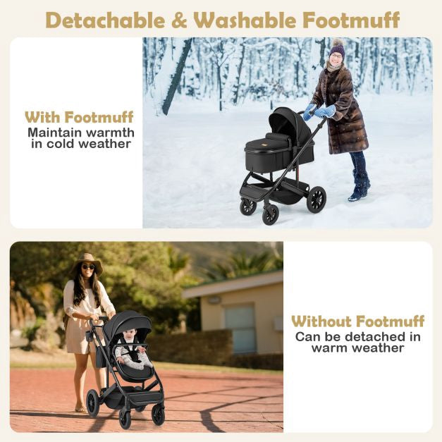 3-in-1 Convertible Baby Stroller with Detachable Bassinet