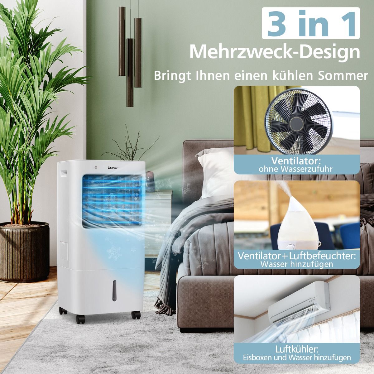 3-in-1 Evaporative Air Cooler, Humidifier, Purifier, White