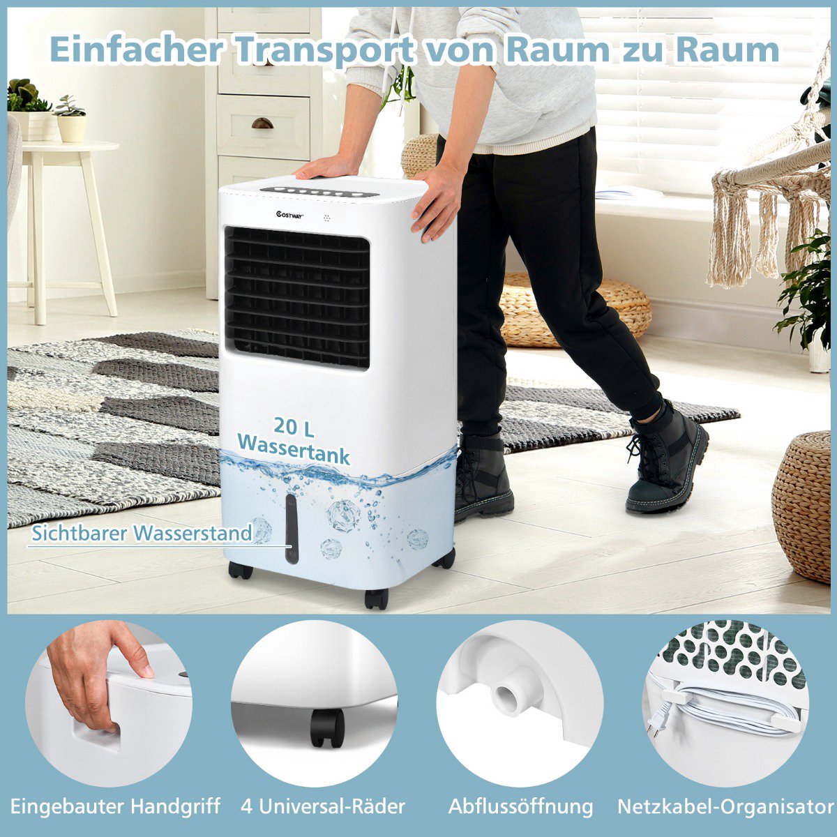 3-in-1 Evaporative Air Cooler, Humidifier, Purifier, White