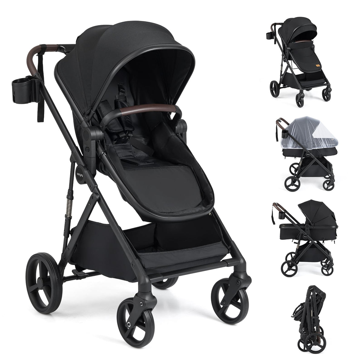 3-in-1 Foldable Stroller with Reversible Seat & Recline Function