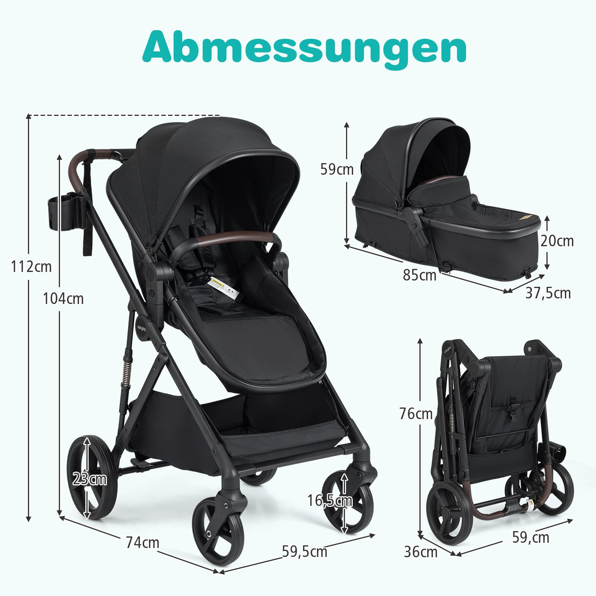 3-in-1 Foldable Stroller with Reversible Seat & Recline Function