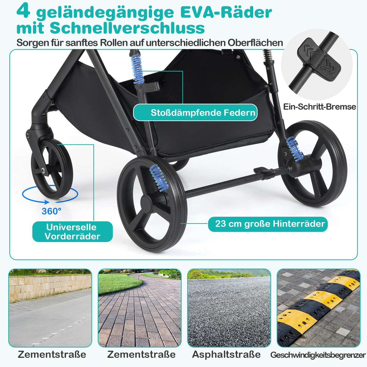 3-in-1 Foldable Stroller with Reversible Seat & Recline Function
