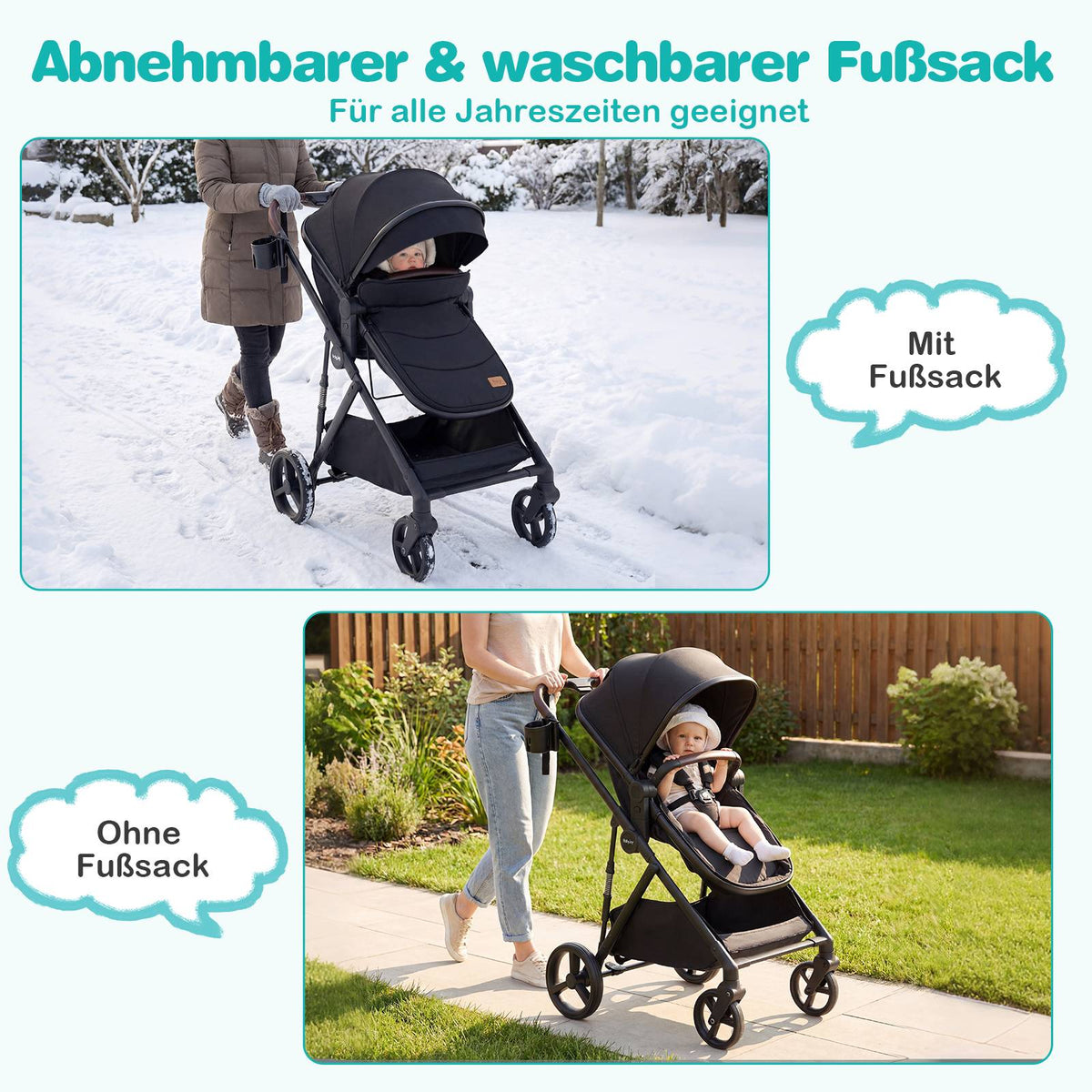 3-in-1 Foldable Stroller with Reversible Seat & Recline Function