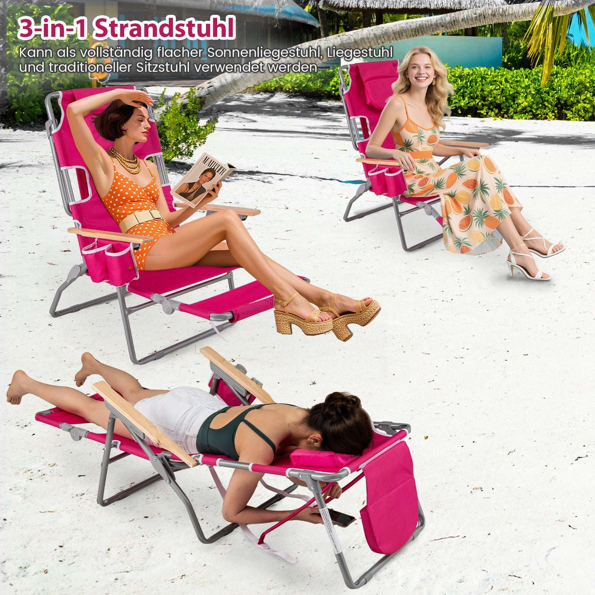 3-in-1 Folding Beach Chair with Footrest & Cushion
