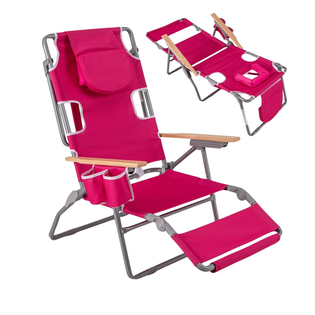 3-in-1 Folding Beach Chair with Footrest & Cushion