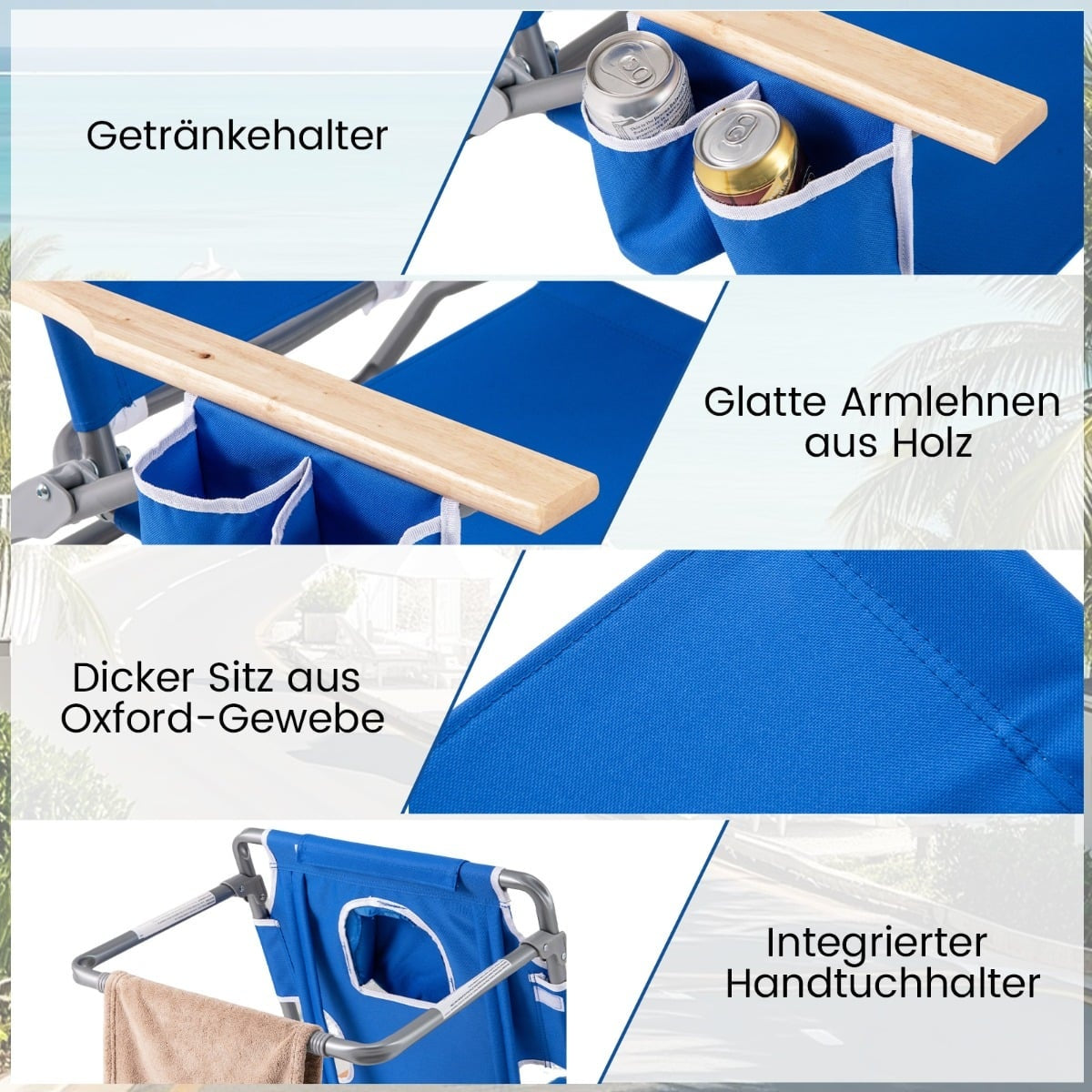 3-in-1 Folding Beach Chair with Footrest & Pillow