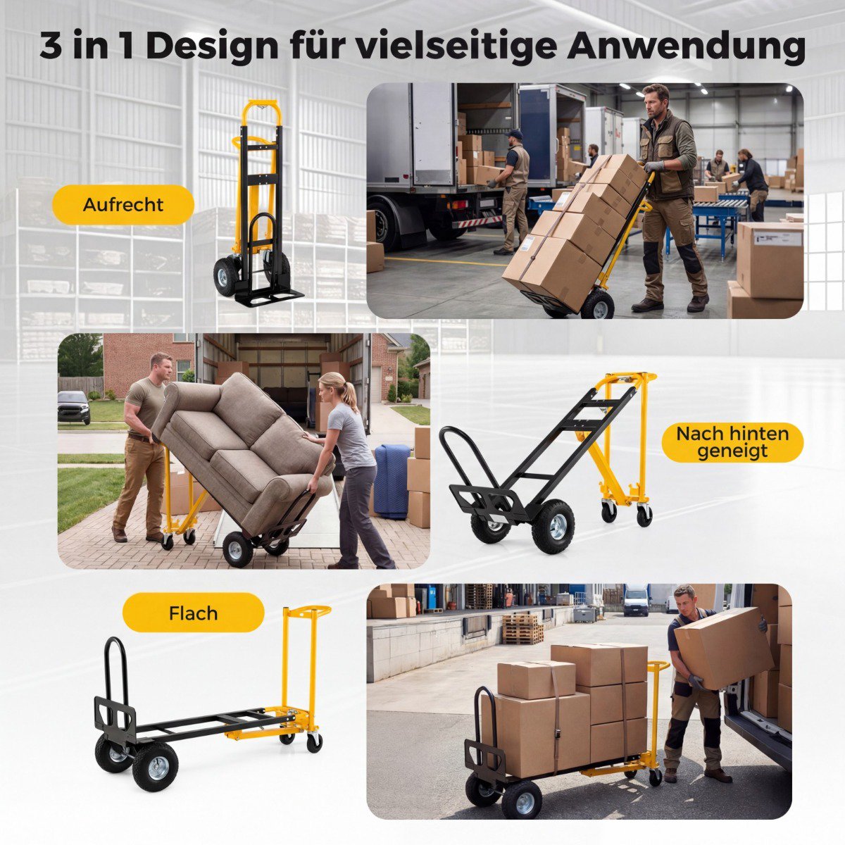 3 in 1 Folding Hand Truck with Pneumatic Tires, 136 kg Capacity