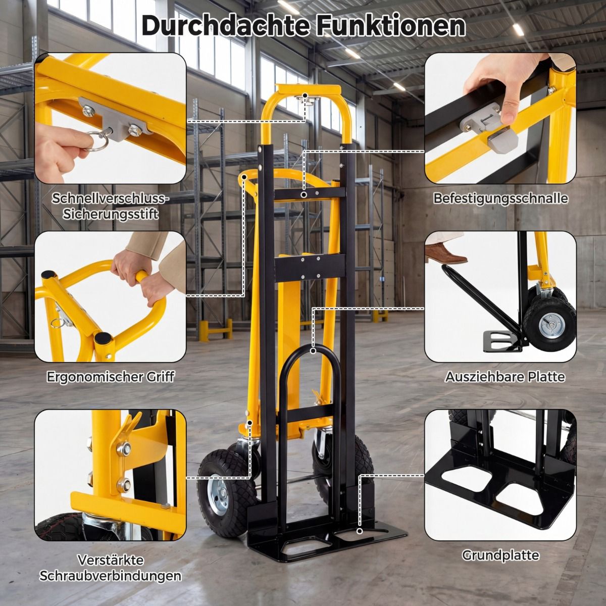 3 in 1 Folding Hand Truck with Pneumatic Tires, 136 kg Capacity