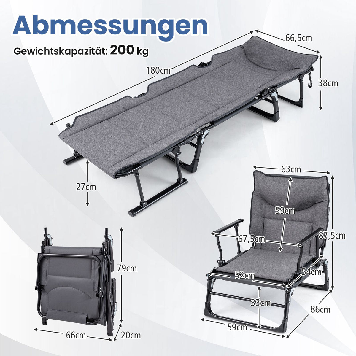 3-in-1 Folding Sun Lounger with Adjustable Backrest