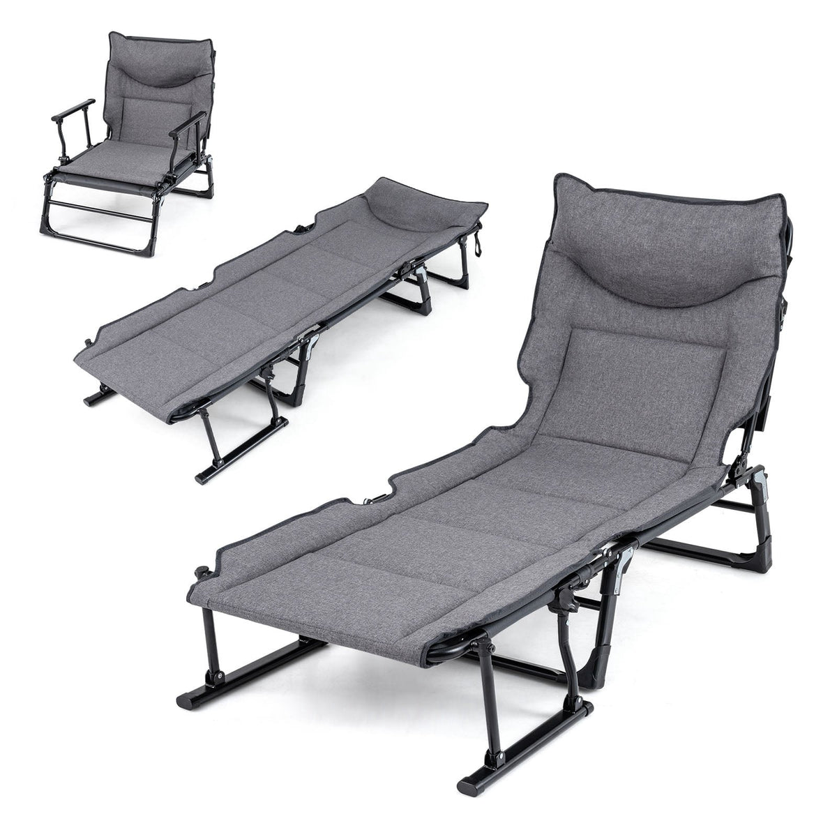 3-in-1 Folding Sun Lounger with Adjustable Backrest