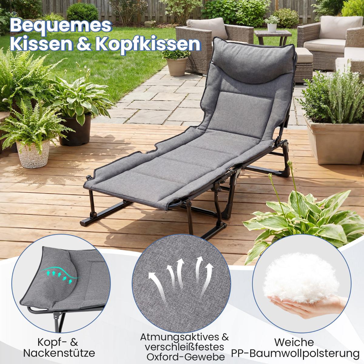 3-in-1 Folding Sun Lounger with Adjustable Backrest