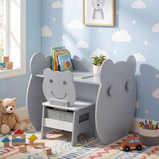 3-in-1 Kids Art Table with Storage and Bear Chair