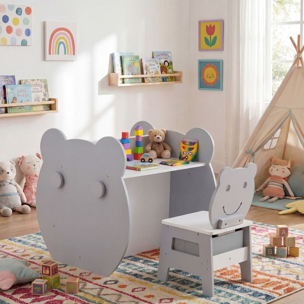 3-in-1 Kids Art Table with Storage and Bear Chair