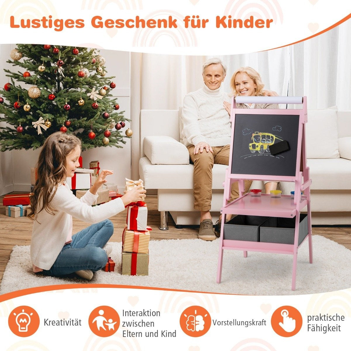 3-in-1 Kids Easel with Chalkboard, Whiteboard & Paper Roll