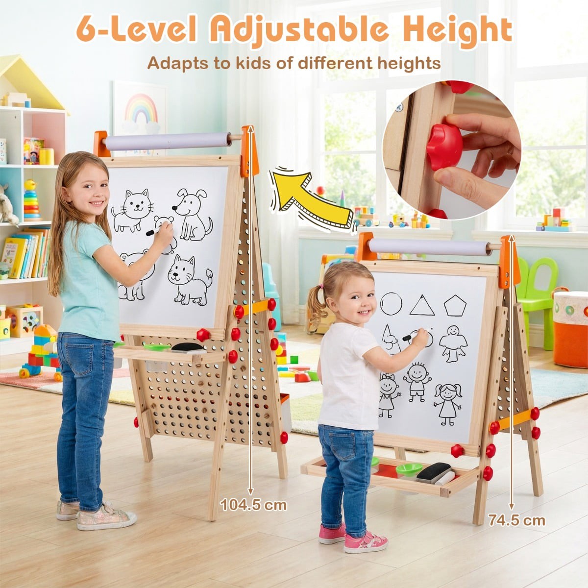3-in-1 Kids Easel with Magnetic Whiteboard & Chalkboard
