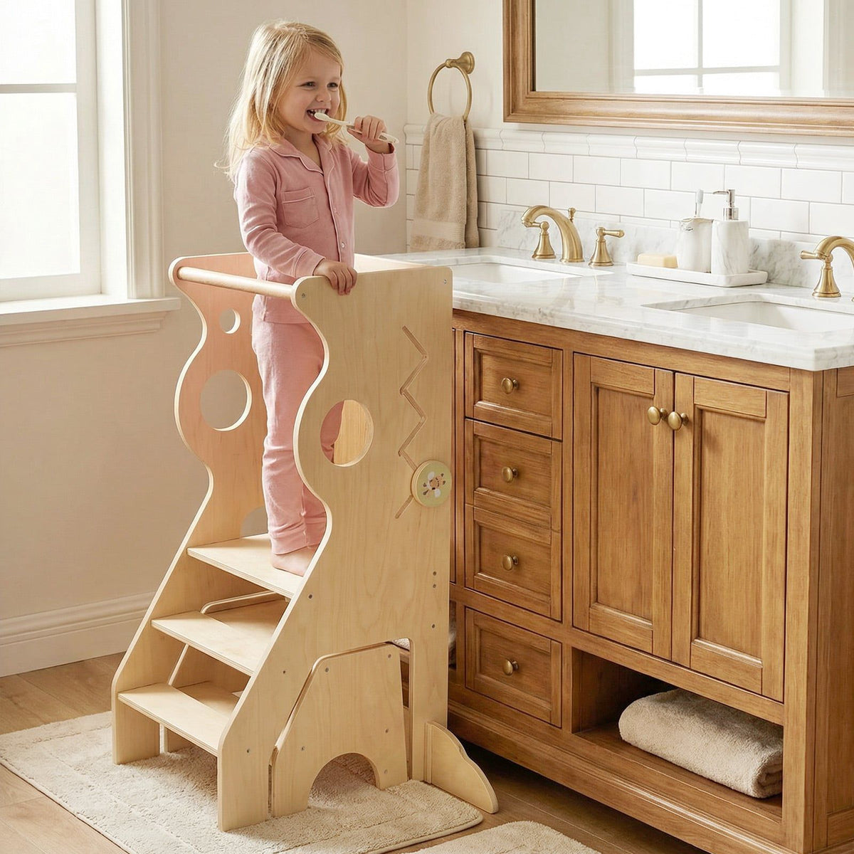 3-in-1 Kids Learning Tower with 2-Step Stool & Safety Bars