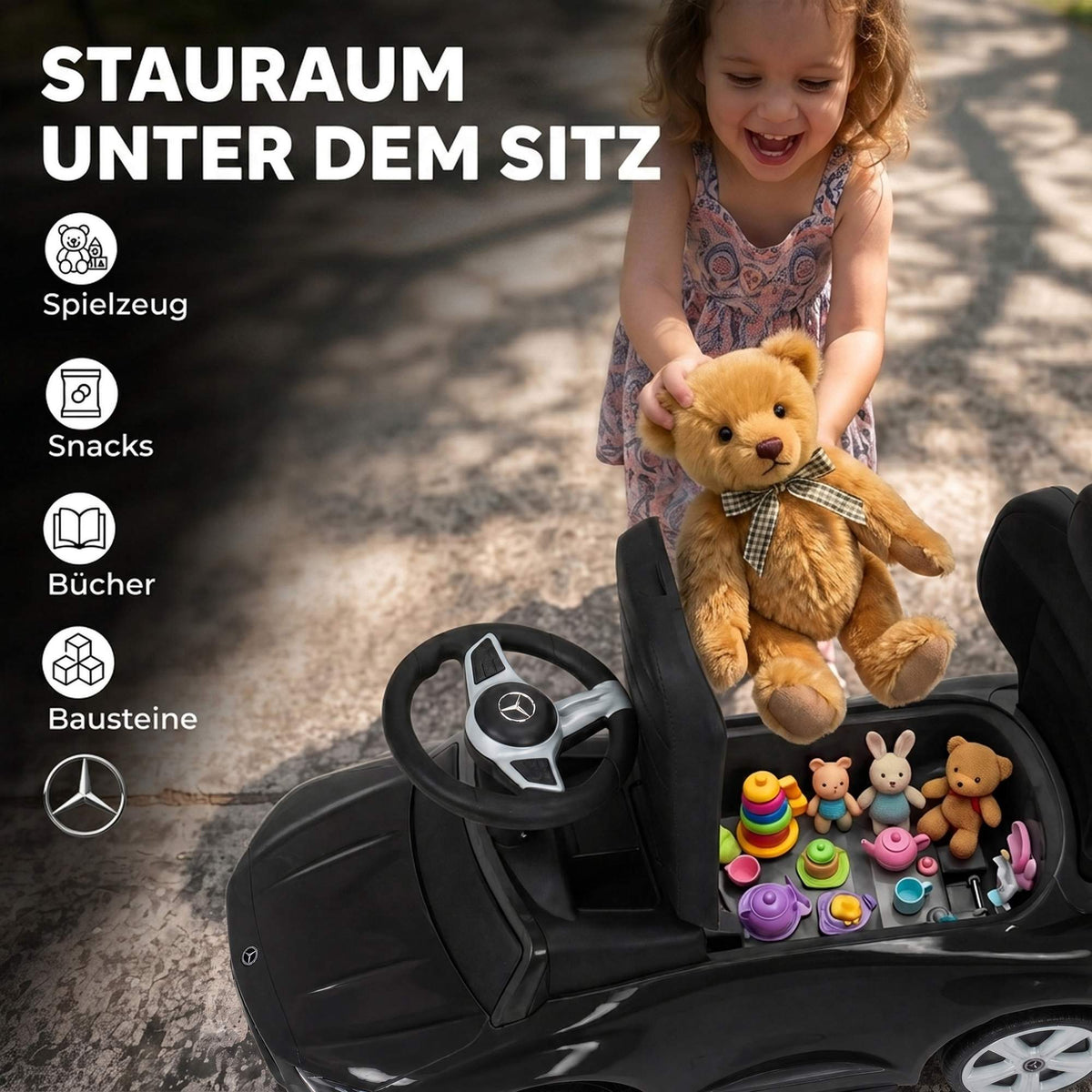 3-in-1 Kids Ride-On Car with Handle, Black, Mercedes Design