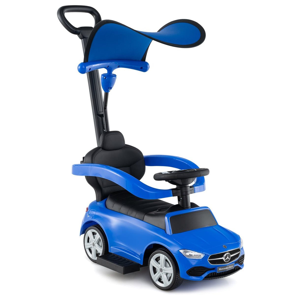 3-in-1 Kids Ride-On Car with Push Handle – Blue