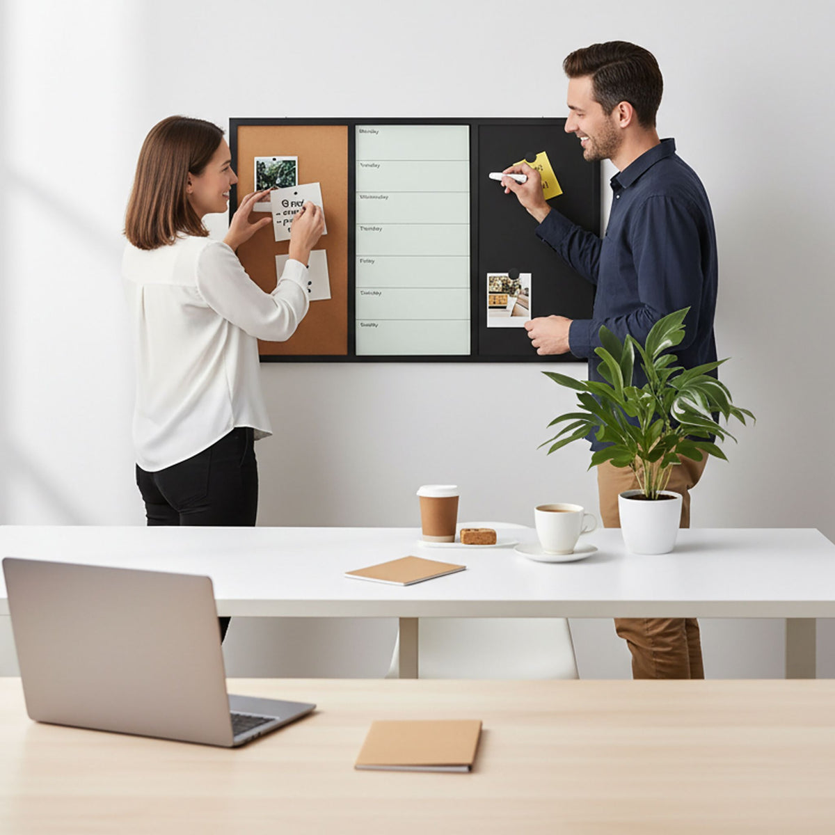 3-in-1 Memo Board with Cork, Whiteboard, Planner