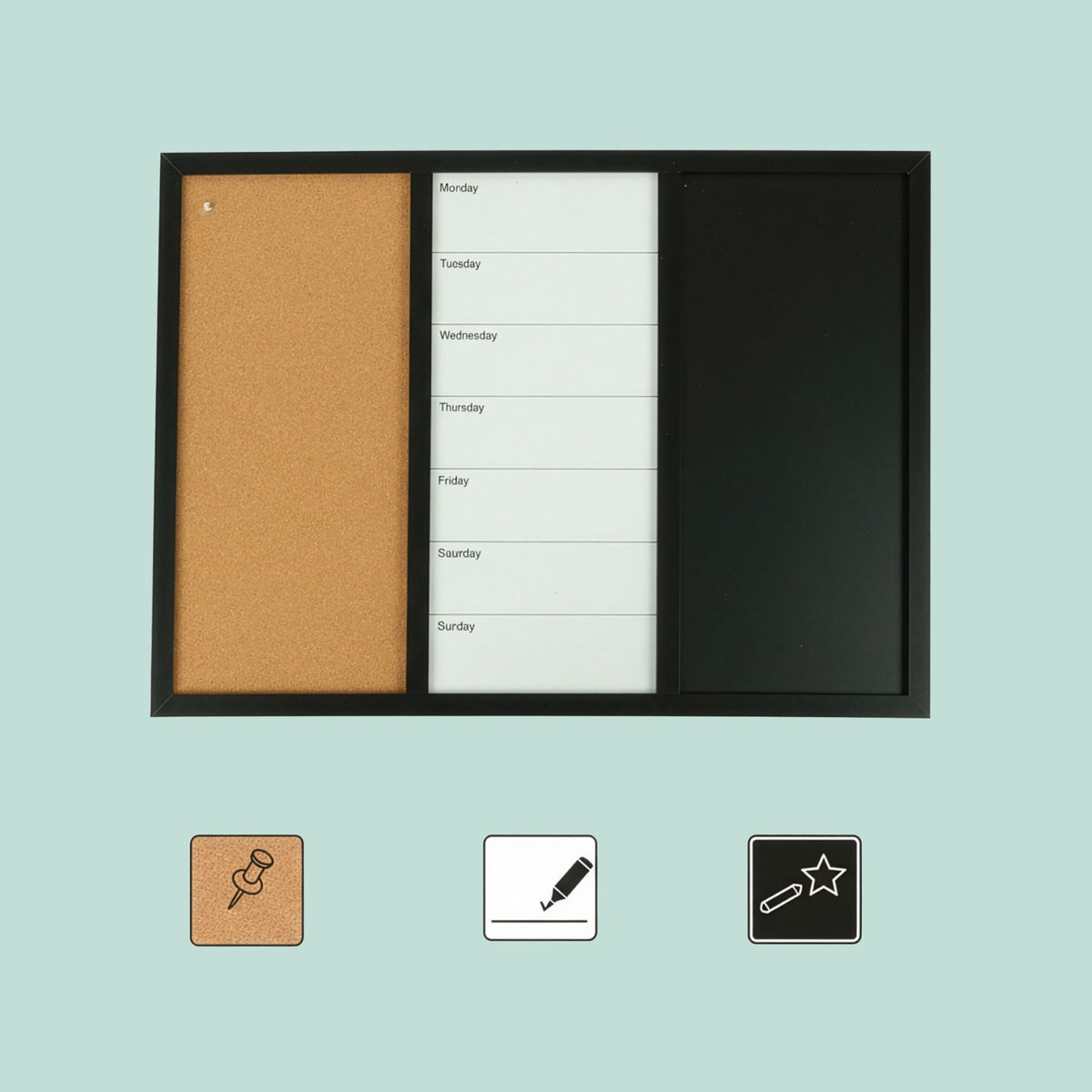 3-in-1 Memo Board with Cork, Whiteboard, Planner
