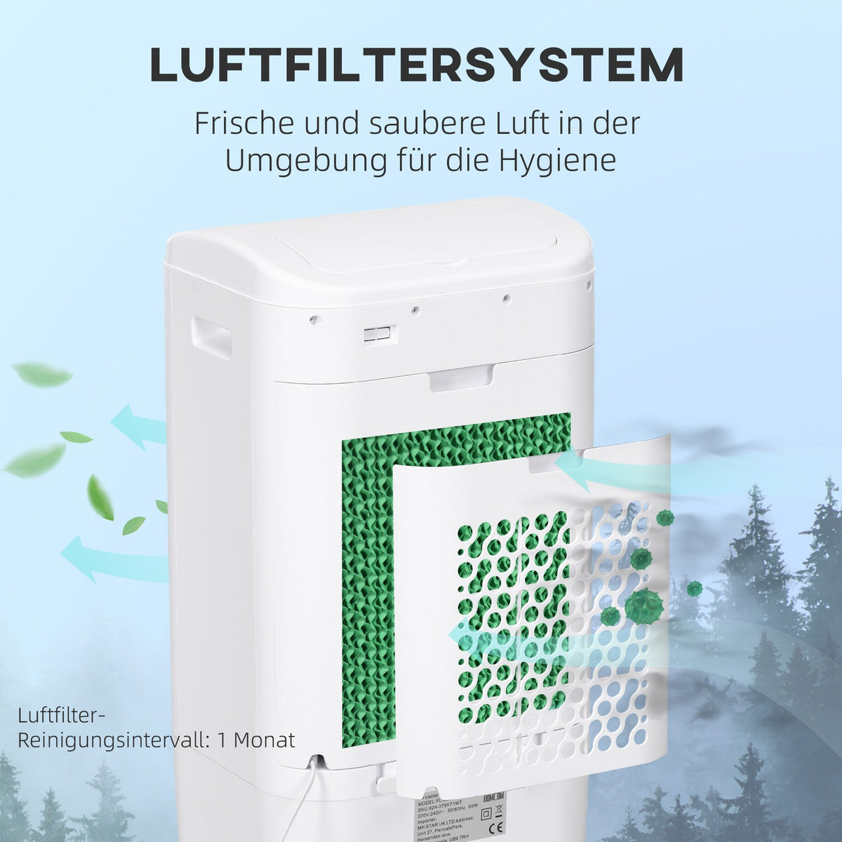 3 in 1 Mobile Air Conditioner with Air Humidification Water Cooling 15L 60° Oscillating Air Conditioner Air Cooler with 7.5h Timer, Remote Control, LED Display, for 20? White 37 x 32 x 78 cm