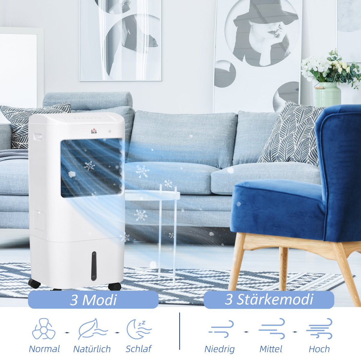 3 in 1 Mobile Air Conditioner with Air Humidification Water Cooling 15L 60° Oscillating Air Conditioner Air Cooler with 7.5h Timer, Remote Control, LED Display, for 20? White 37 x 32 x 78 cm