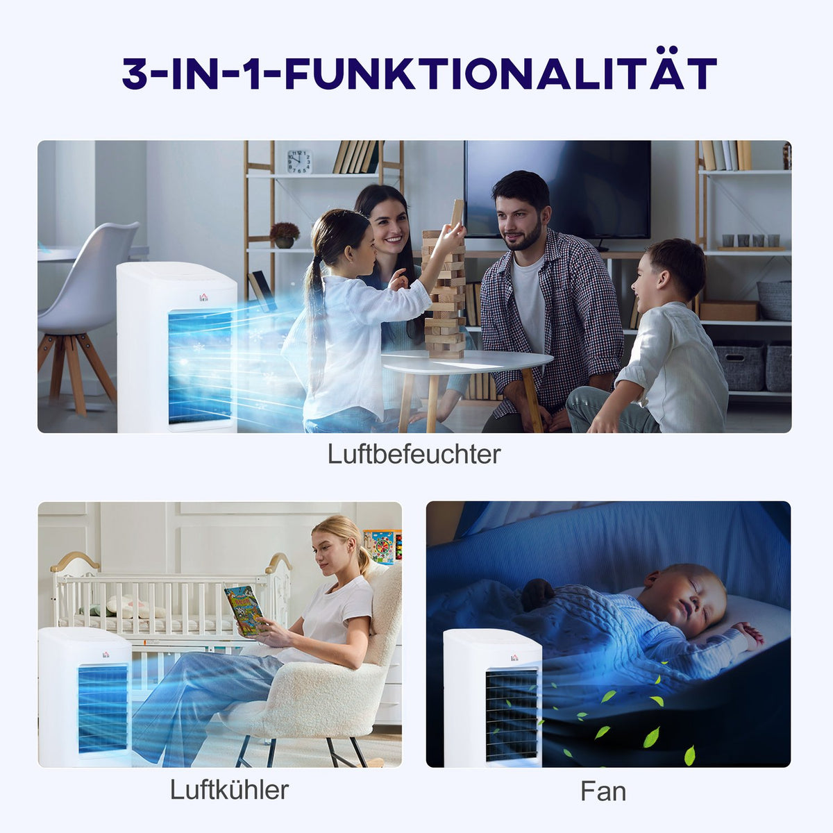3 in 1 Mobile Air Conditioner with Humidification Water Cooling, Auto Oscillating 7L Air Conditioner with 7.5h Timer, 3 Speeds 65W Air Cooler with Remote Control, for 20㎡ White |