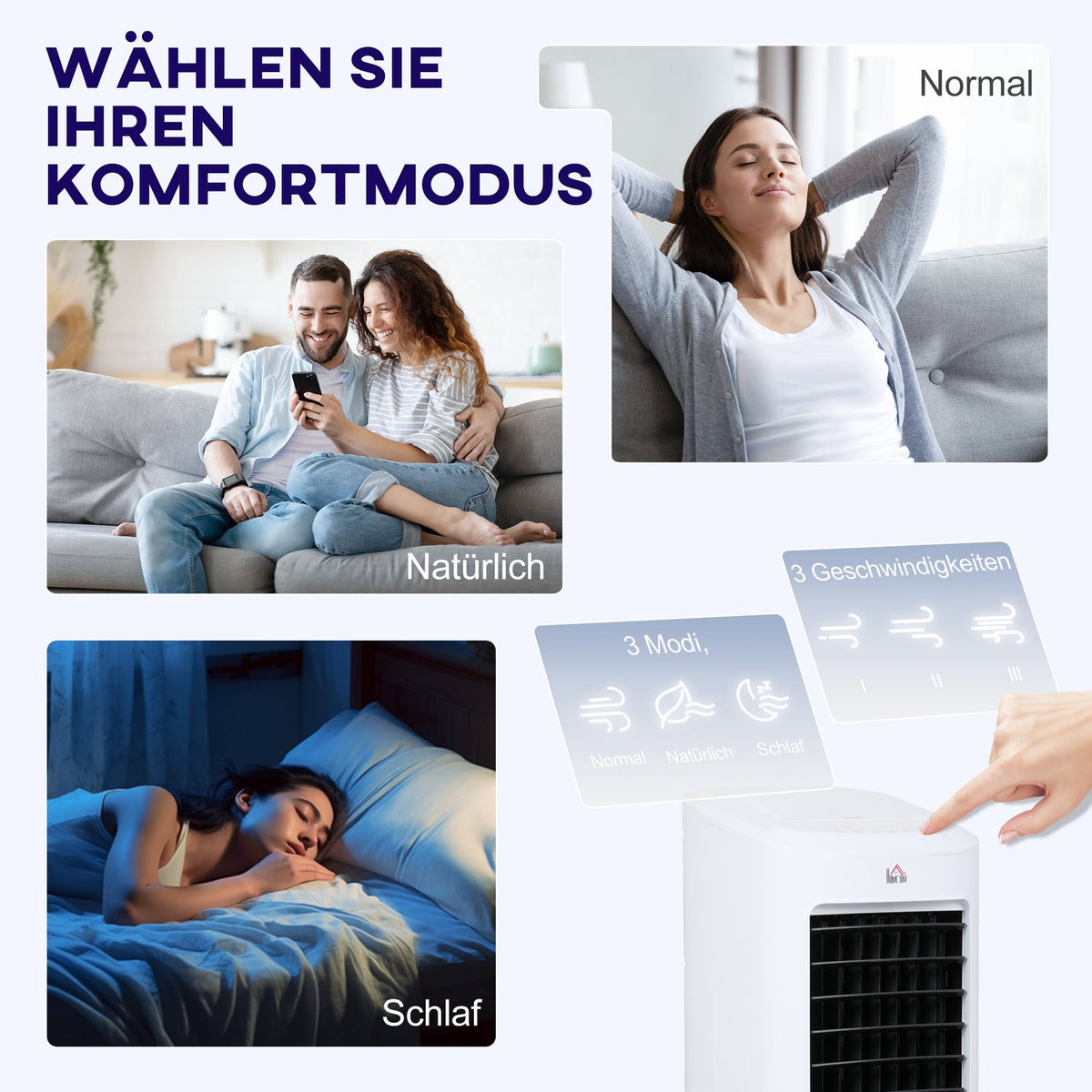 3 in 1 Mobile Air Conditioner with Humidification Water Cooling, Auto Oscillating 7L Air Conditioner with 7.5h Timer, 3 Speeds 65W Air Cooler with Remote Control, for 20㎡ White |