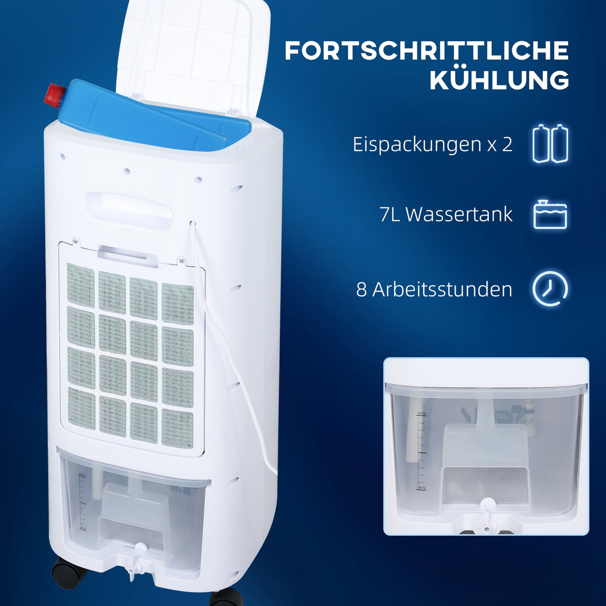 3 in 1 Mobile Air Conditioner with Humidification Water Cooling, Auto Oscillating 7L Air Conditioner with 7.5h Timer, 3 Speeds 65W Air Cooler with Remote Control, for 20㎡ White |