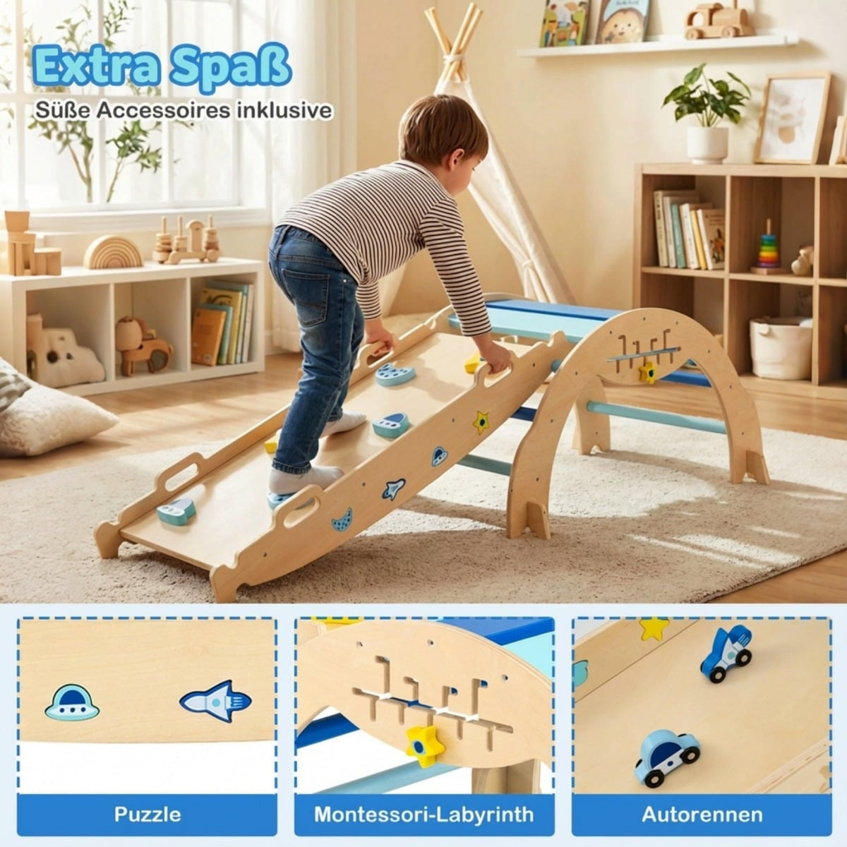 3-in-1 Montessori Climbing Set with Ramp & Arch