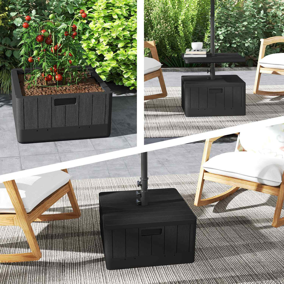 3 in 1 Parasol Stand 80 kg Fillable, Plantable Umbrella Stand with Wheels, Table Top Square Umbrella Holder Umbrella Weight Stand for Parasol Diameter 38/48 mm, for Balcony Black