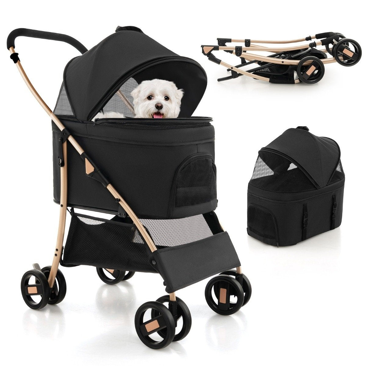 3-in-1 Pet Stroller, Foldable, Up to 15 kg, Black
