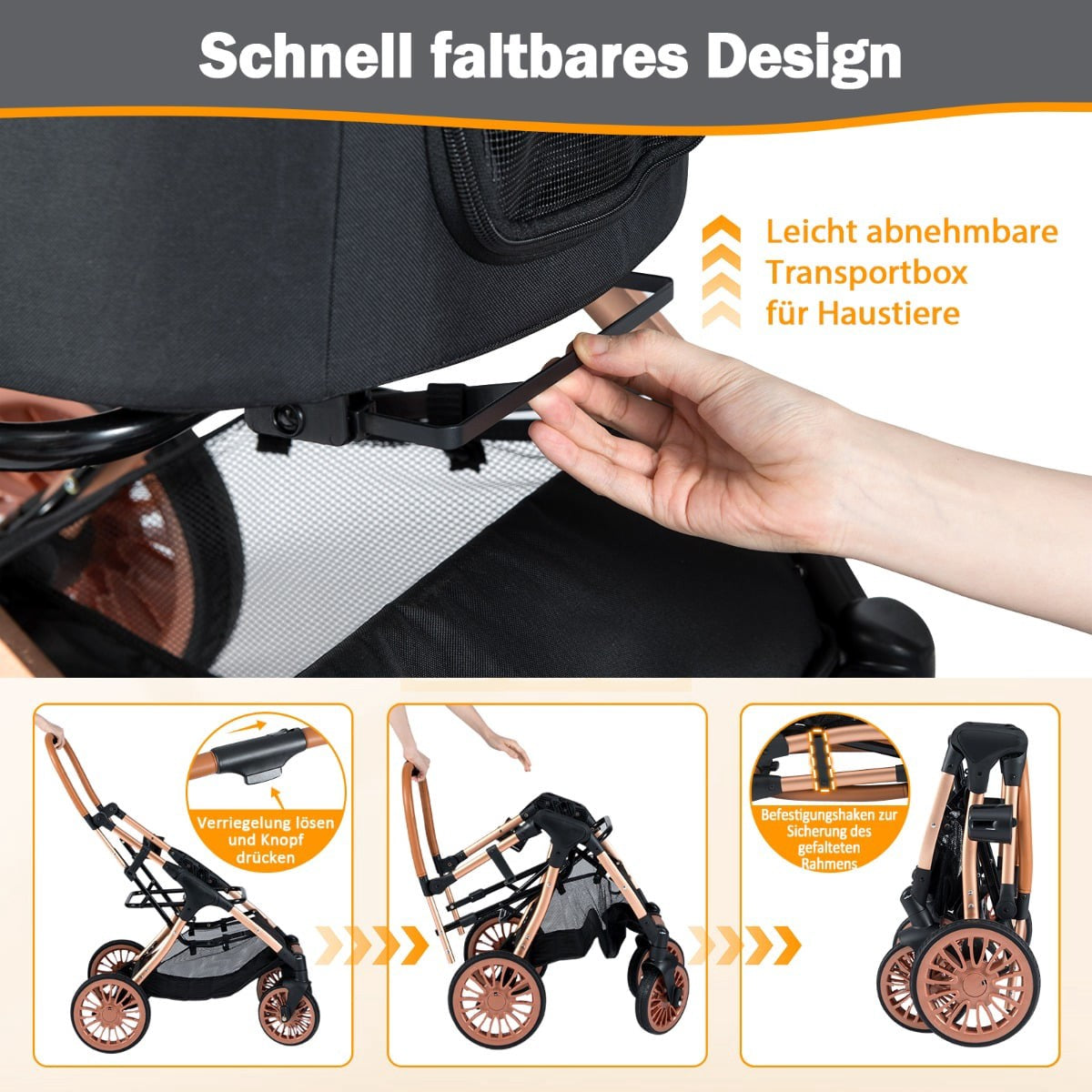 3-in-1 Pet Stroller with Sunshade & Safety Leash