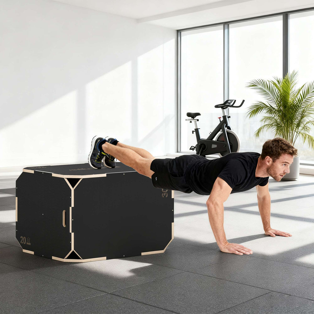3-in-1 Plyo Box with Handles, Wood, Black, 3 Heights