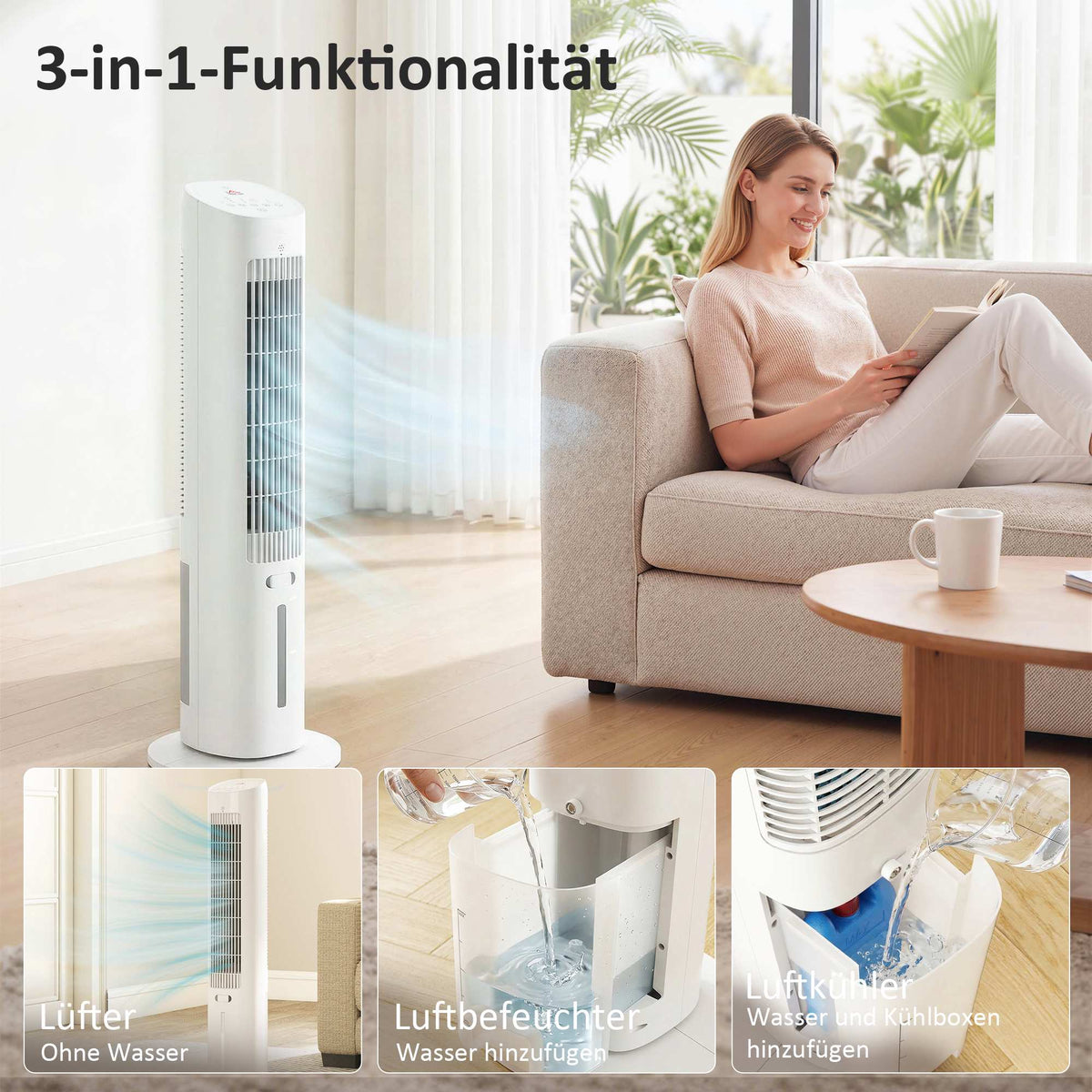 3-in-1 Portable Air Cooler, 3L Tank, 3 Speeds, White