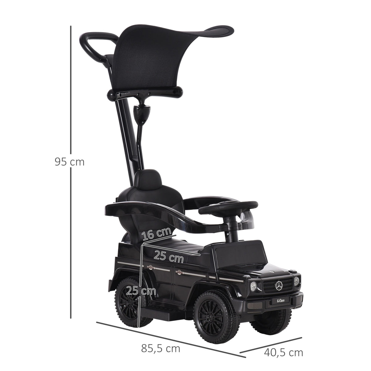 3-in-1 Ride-On Car with Handle, Black, Ages 18-36 Months