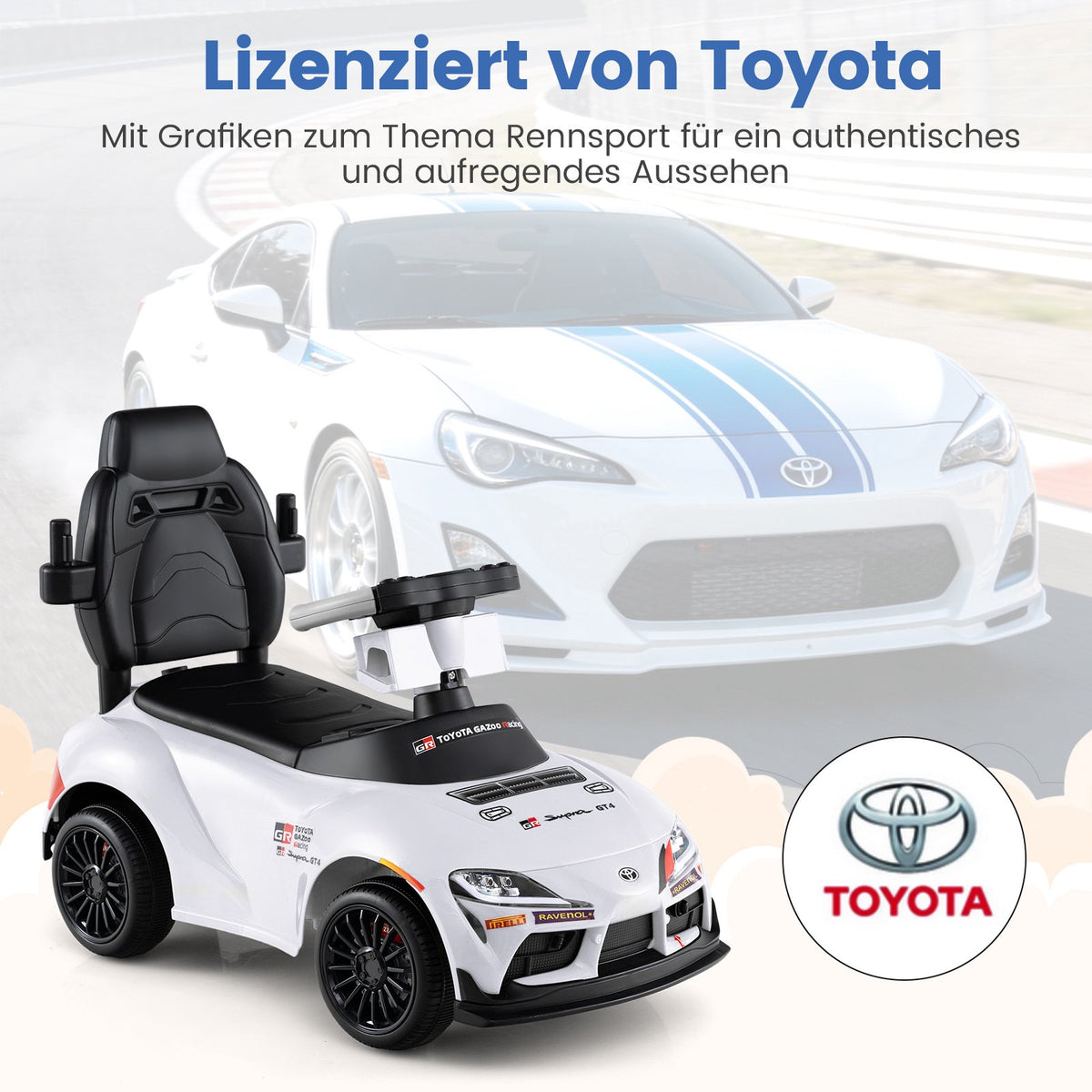 3-in-1 Ride-On Toy Car with Storage and Push Handle, White