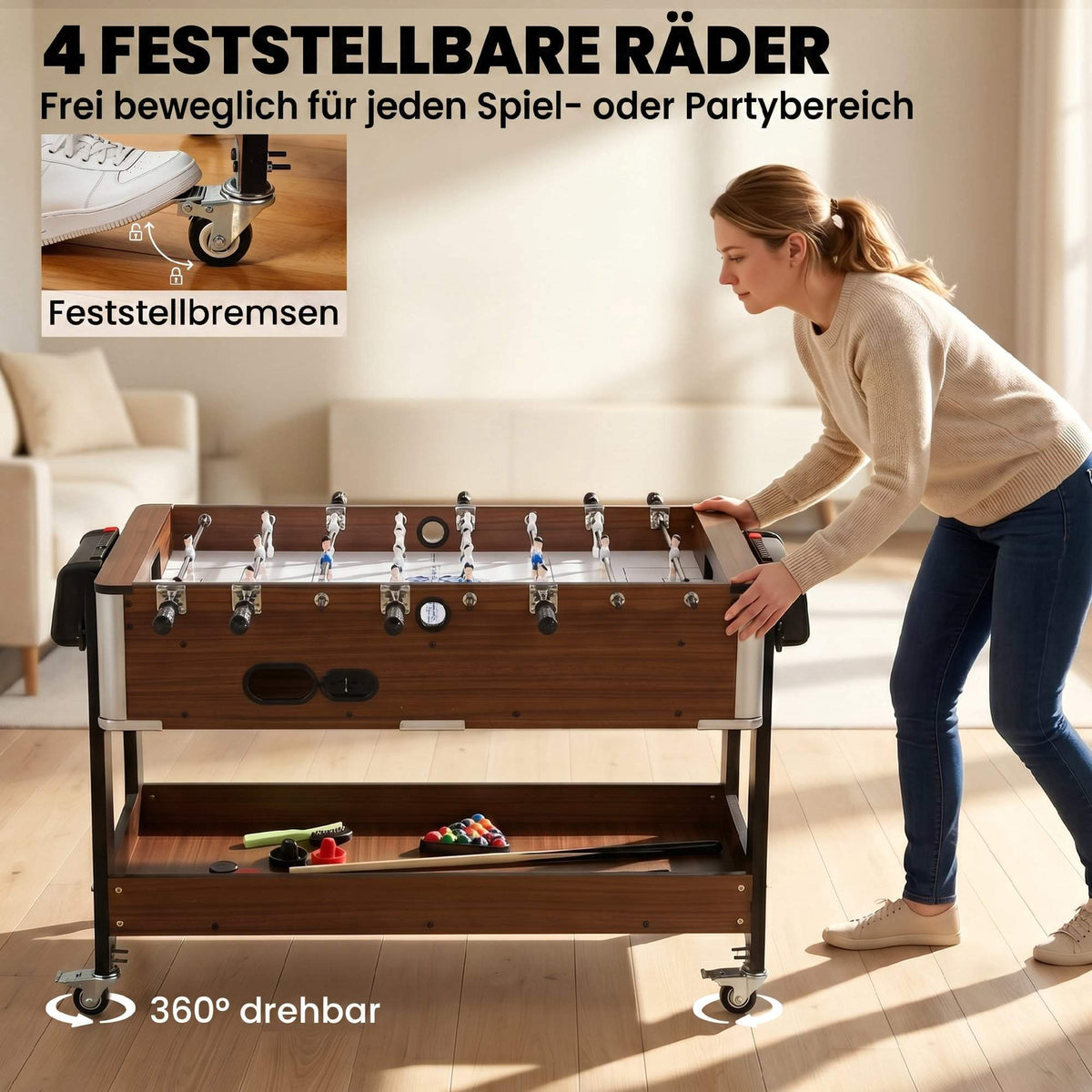 3-in-1 Rotating Game Table: Billiards, Air Hockey, Foosball