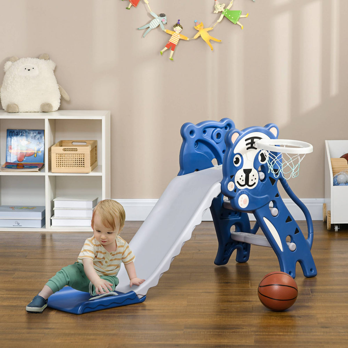 3-in-1 Toddler Slide with Climber & Hoop, Blue, 18-36 Months