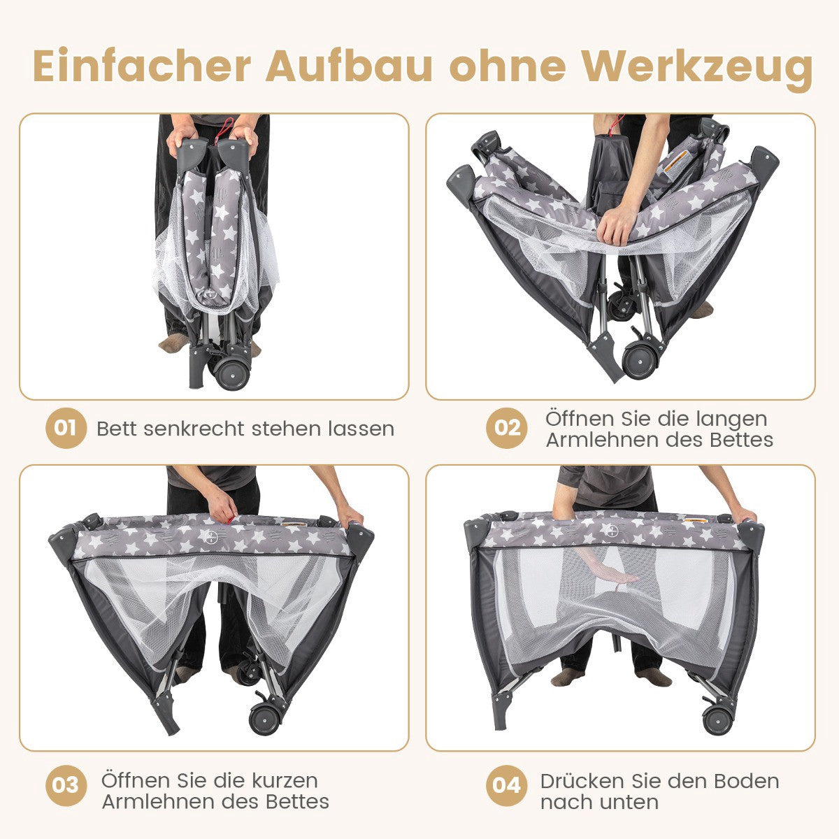 3-in-1 Travel Crib with Bassinet, Changer, Wheels – Dark Gray