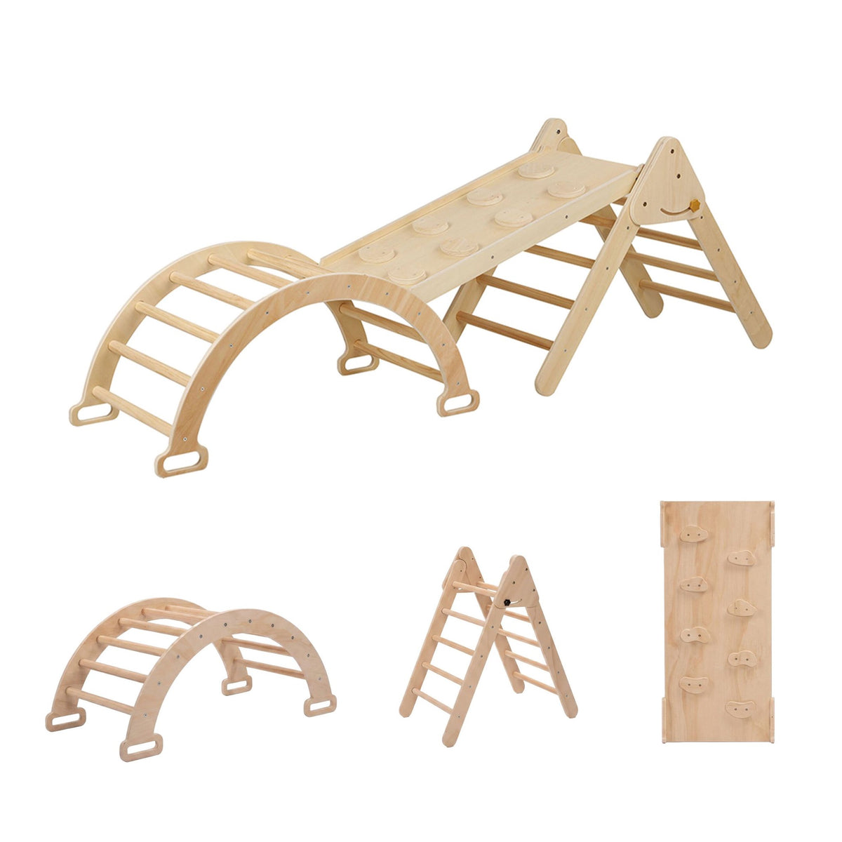 3-in-1 Wooden Climbing Frame with Slide and Arch