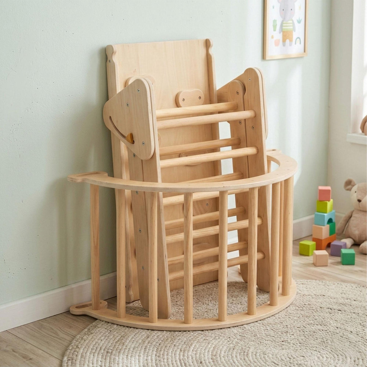 3-in-1 Wooden Climbing Frame with Slide and Arch