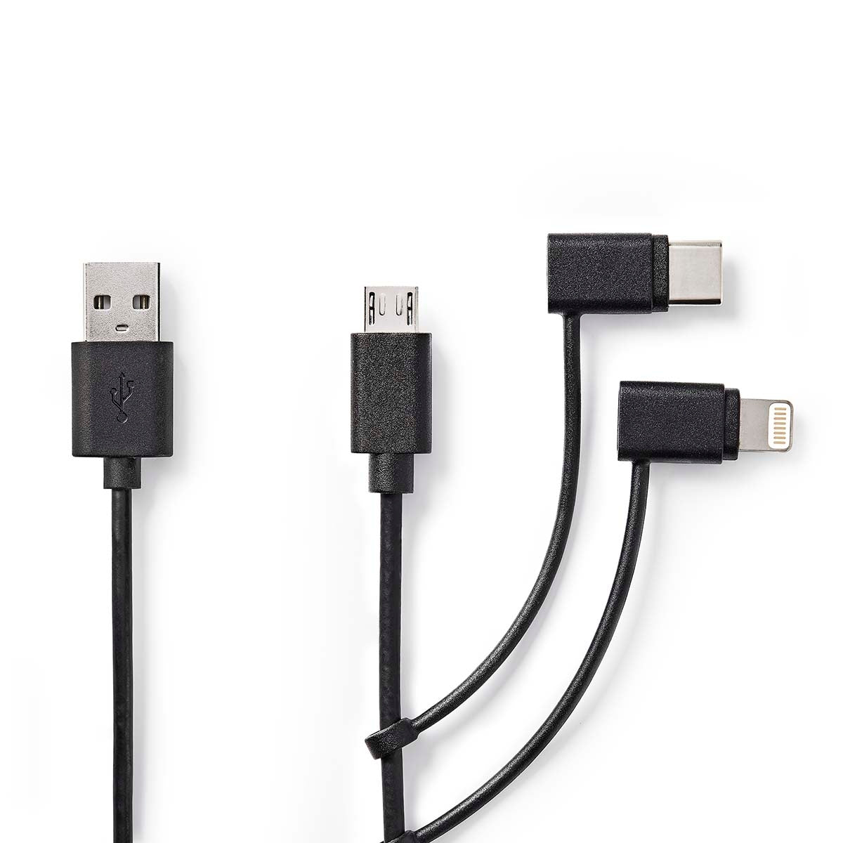 3 in 1 cable | USB 2.0 | USB-A Male | Apple Lightning, 8-pin / USB Micro-B Male / USB-C™ Male | 480 Mbps | 1.00 m | Nickel Plated | Round | PVC | Black | Label
