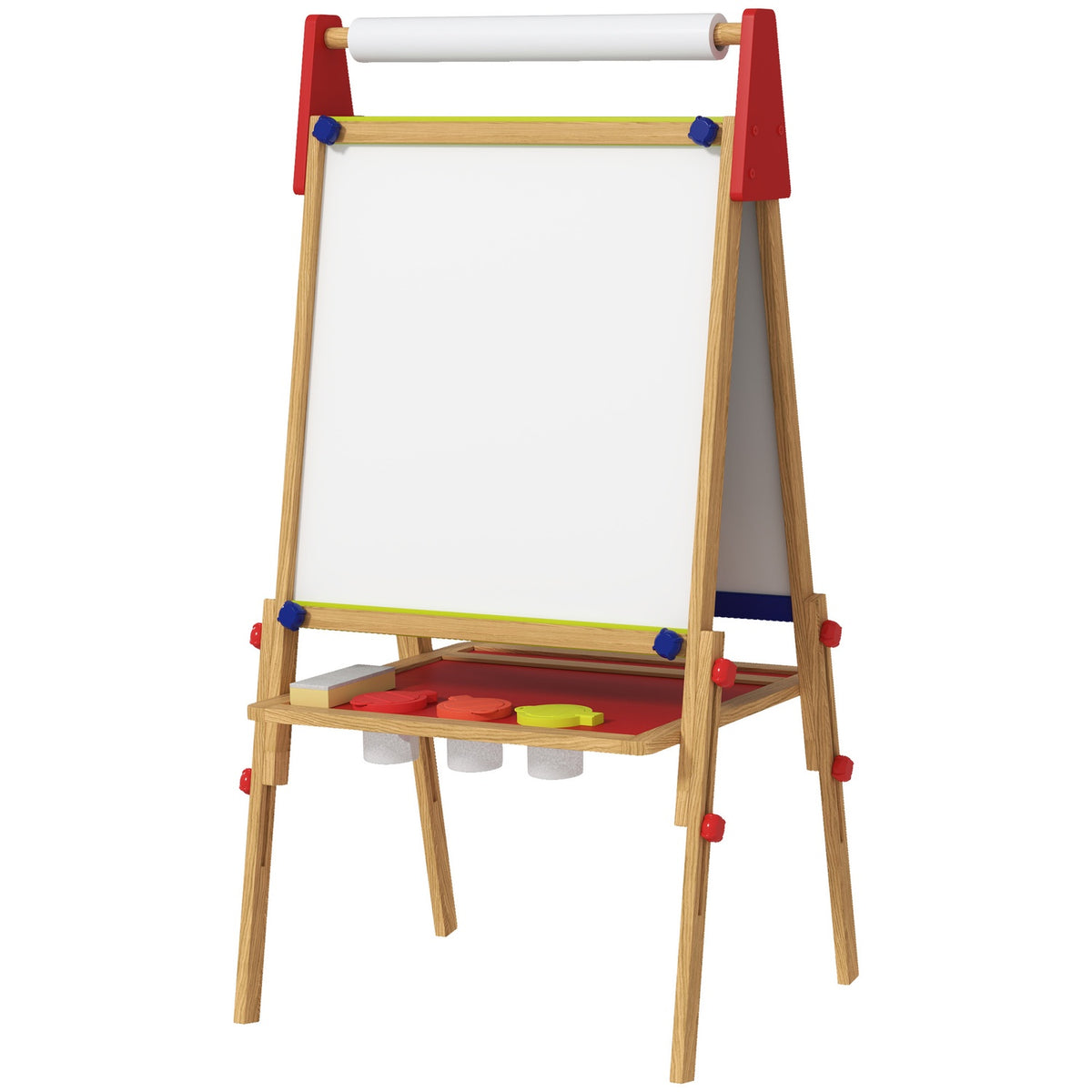 3-in-1 children's board height adjustable, double-sided children's easel with shelf, easel with paint cup, eraser, drawing paper, for children 3-8 years, natural wood