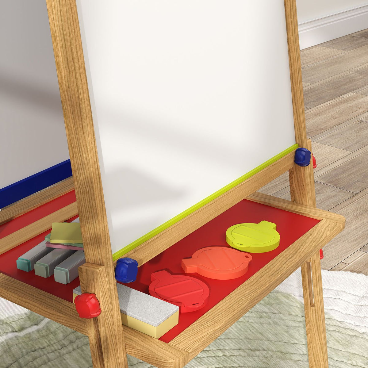 3-in-1 children's board height adjustable, double-sided children's easel with shelf, easel with paint cup, eraser, drawing paper, for children 3-8 years, natural wood