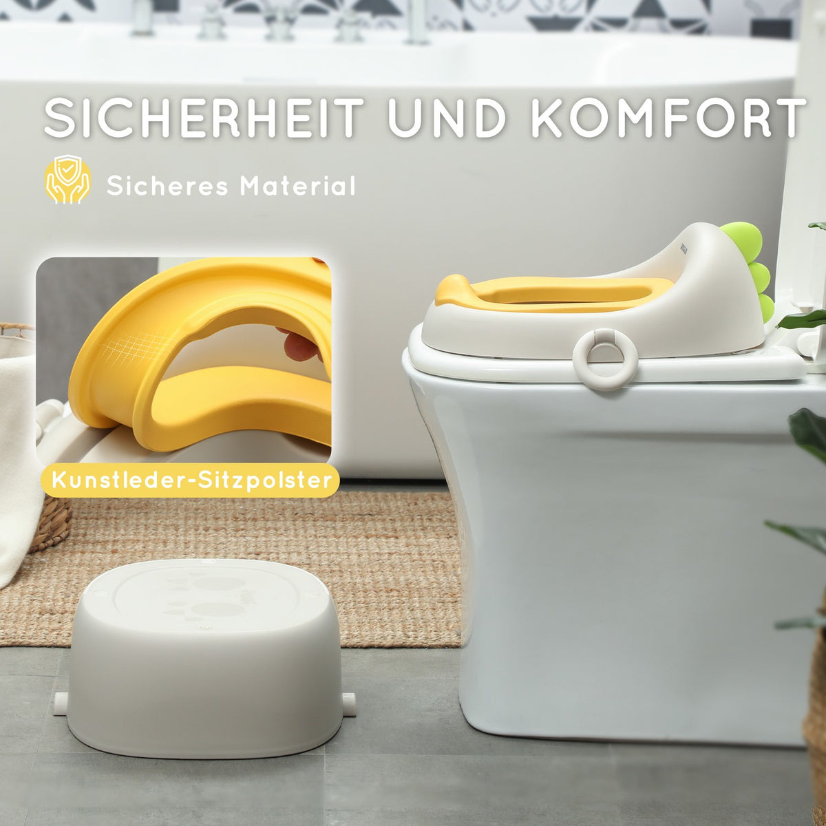 3-in-1 children's potty, removable children's potty, potty with handles, for children 6-72 months, load capacity up to 50 kg, plastic, faux leather, gray