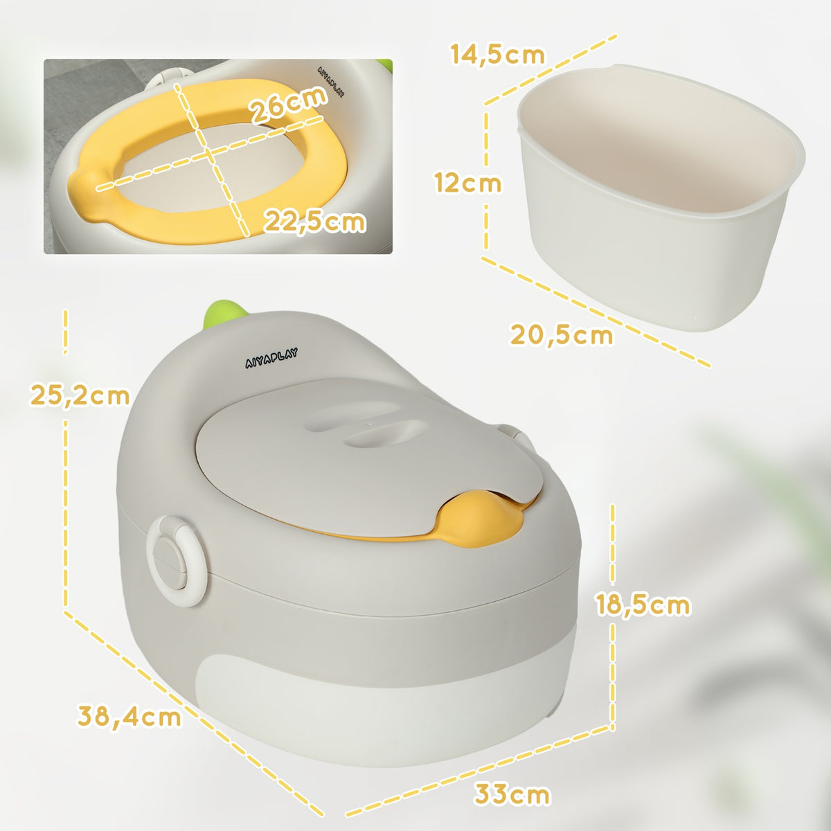 3-in-1 children's potty, removable children's potty, potty with handles, for children 6-72 months, load capacity up to 50 kg, plastic, faux leather, gray
