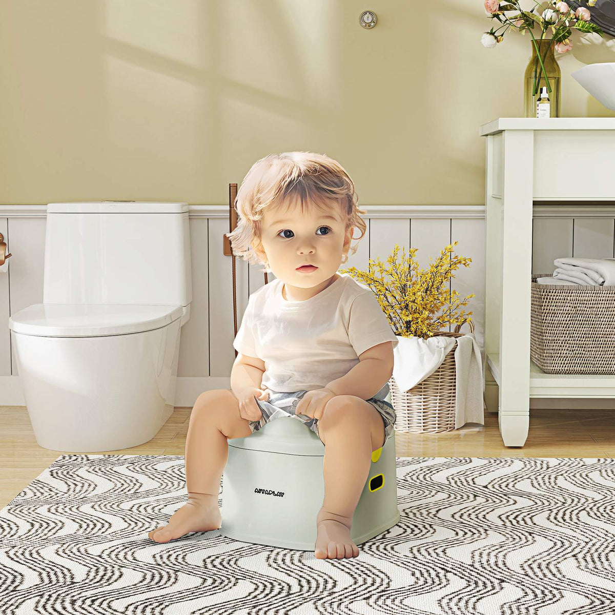 3-in-1 children's potty, removable children's potty, potty with handles, for children 6-72 months, load capacity up to 50 kg, plastic, faux leather, gray